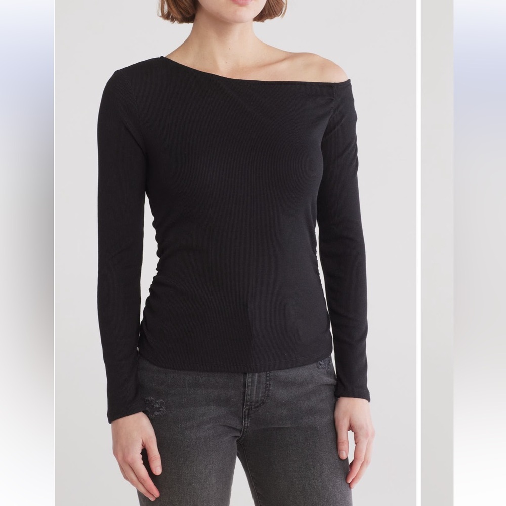 Sanctuary Asymmetric‎ Ruched Long Sleeve top tee shirt off shoulder XL NWT